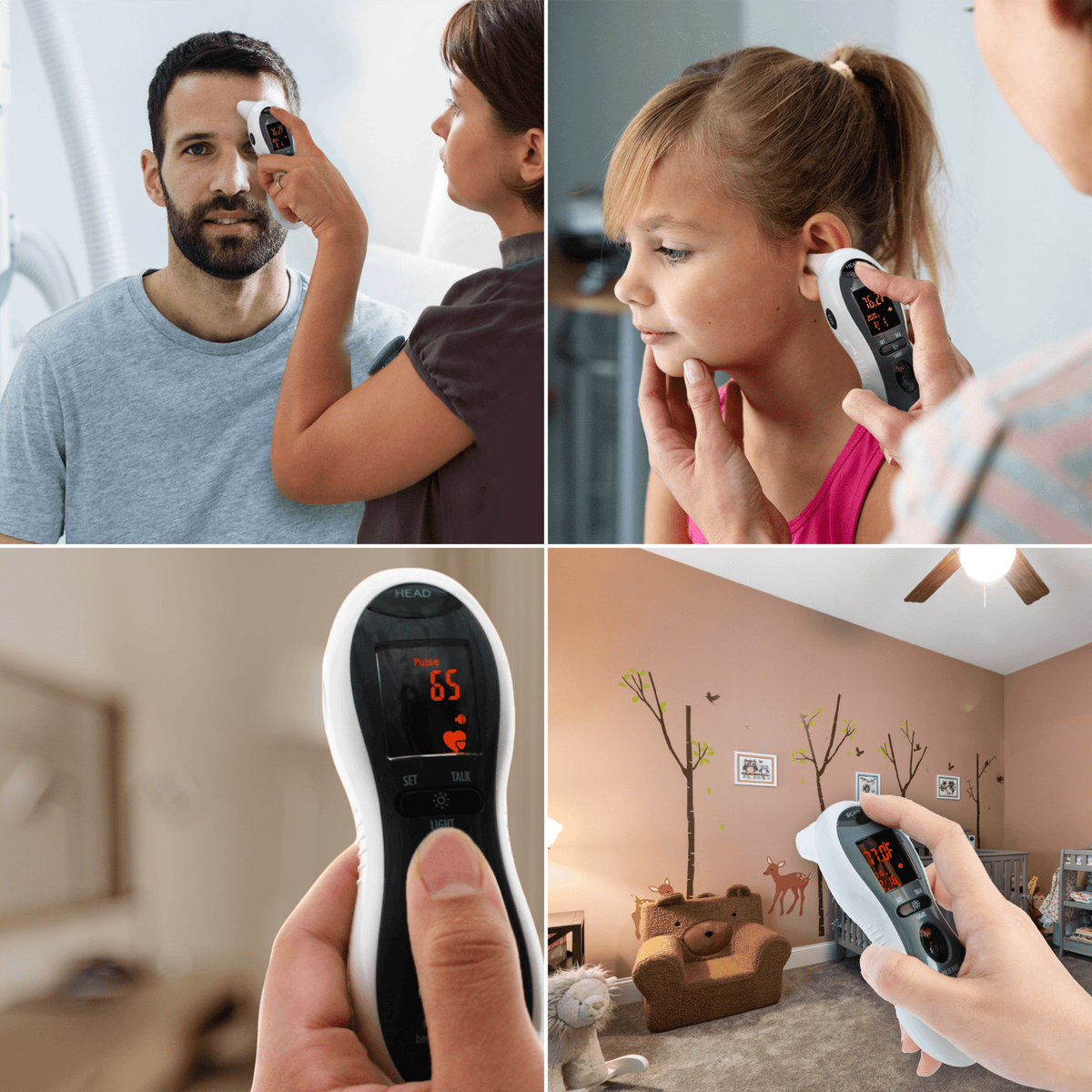 DualScan Ultra Pulse Talking Ear & Forehead Thermometer with 10+ Features - MOBI USA