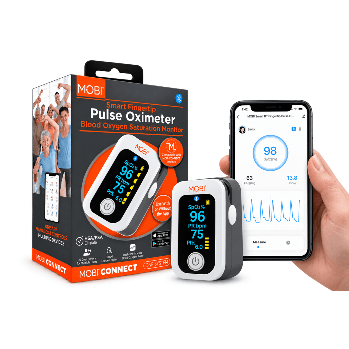 MOBI Smart Fingertip Bluetooth Pulse Oximeter with OLED - MOBI USA