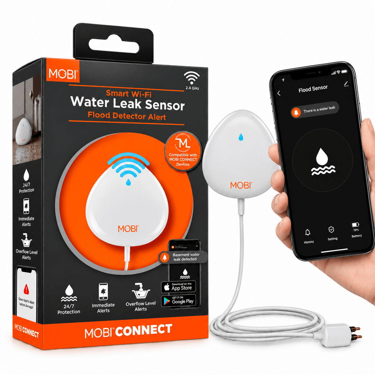 MOBI Smart Wi-Fi Water Leak Sensor + Real-Time Alerts - MOBI USA