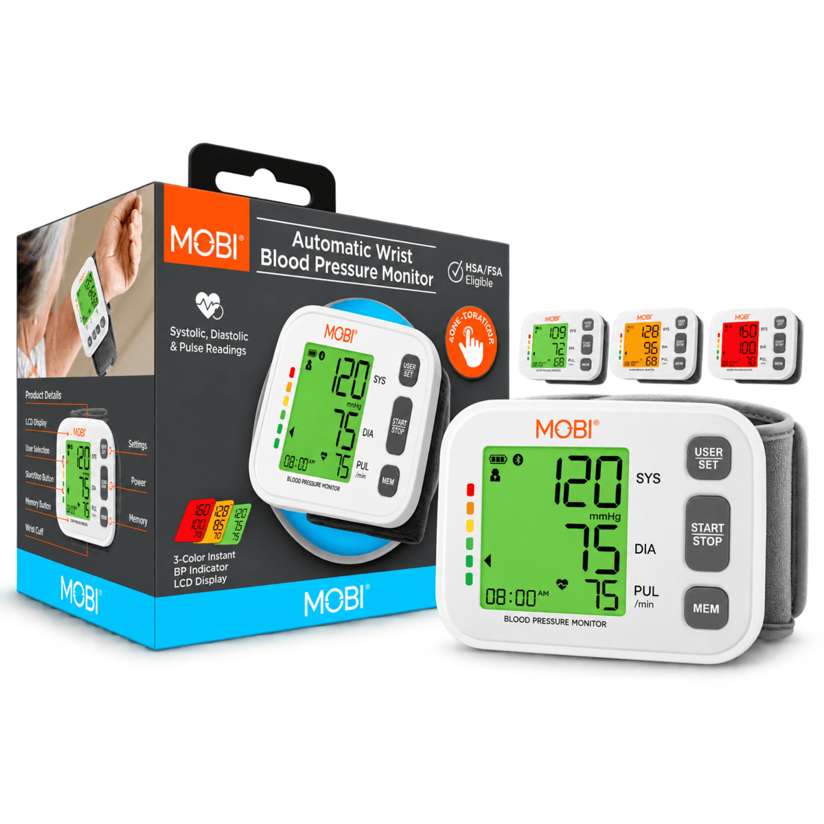 MOBI Wrist Blood Pressure Monitor with Large LCD & Auto Memory - MOBI USA