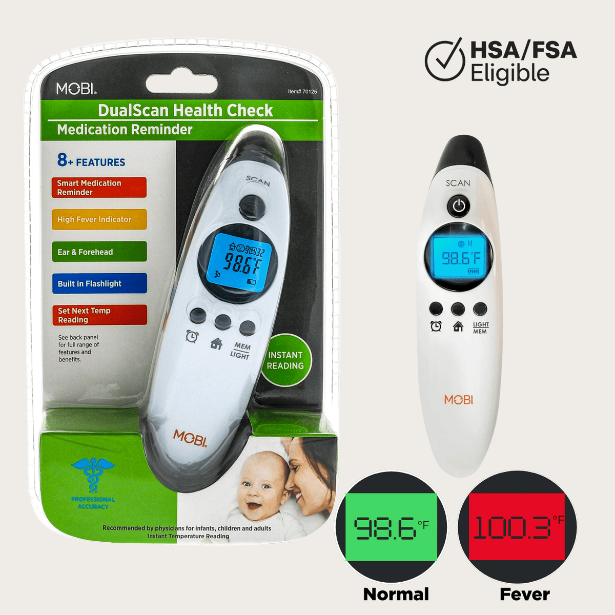 DualScan Health Check Ear & Forehead Thermometer with Medication Reminder Alarm - MOBI USA