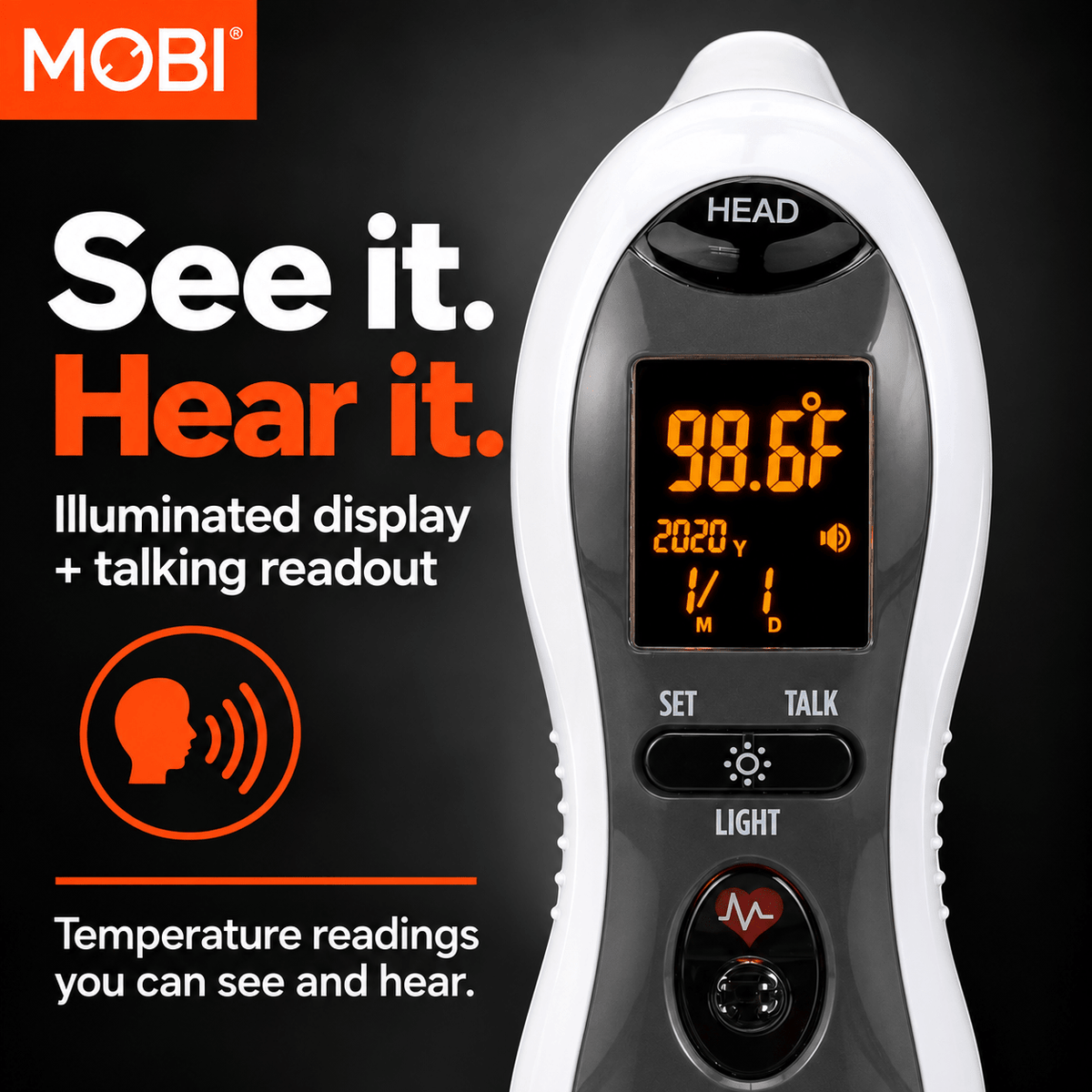 MOBI DualScan Ultra Pulse Ear & Forehead Talking Thermometer + Pulse Rate Monitor - MOBI USA