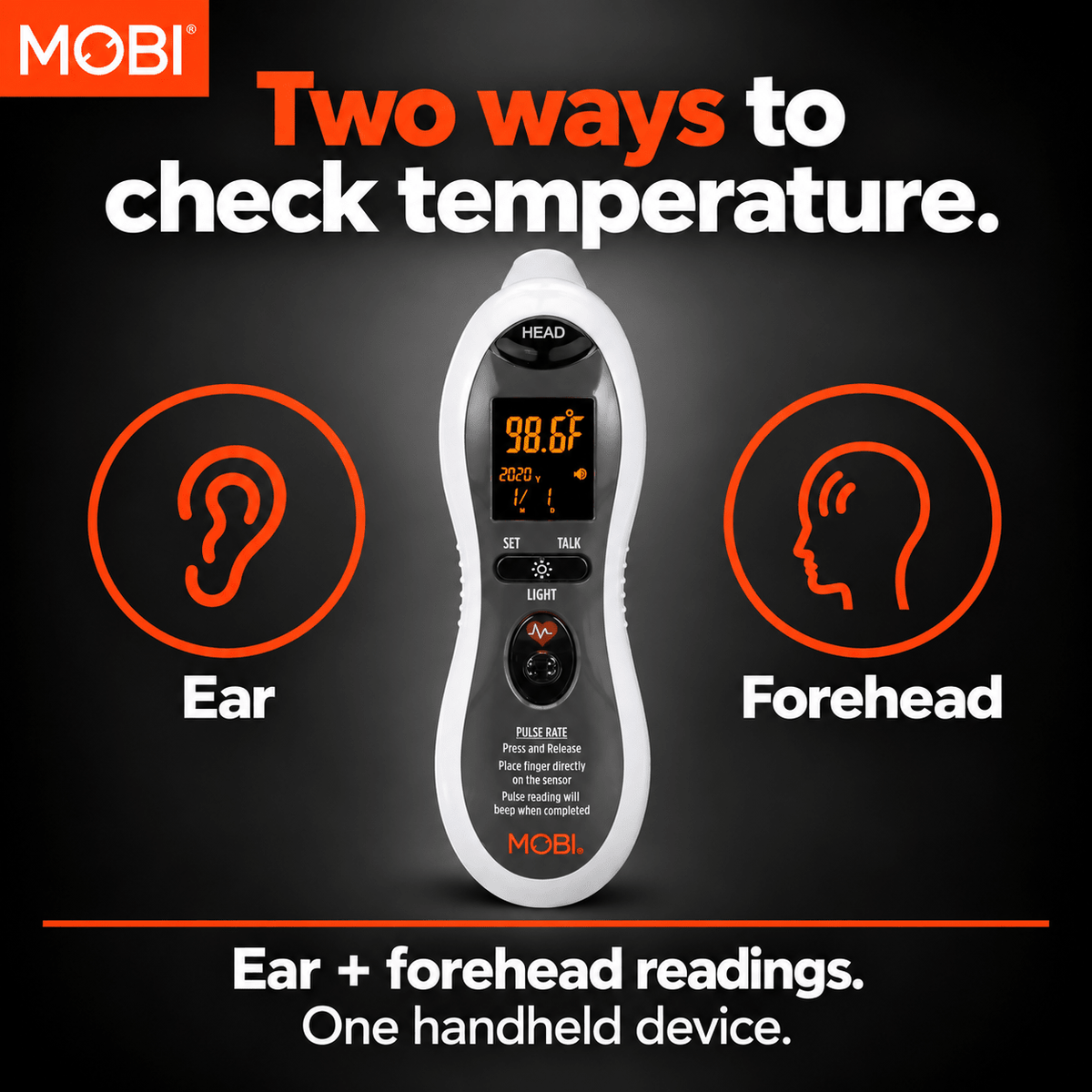 MOBI DualScan Ultra Pulse Ear & Forehead Talking Thermometer + Pulse Rate Monitor - MOBI USA