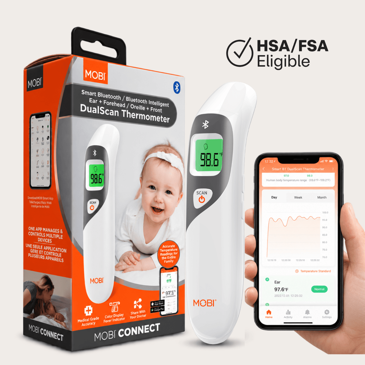 MOBI Smart Baby DualScan Ear & Forehead Bluetooth Thermometer - MOBI USA